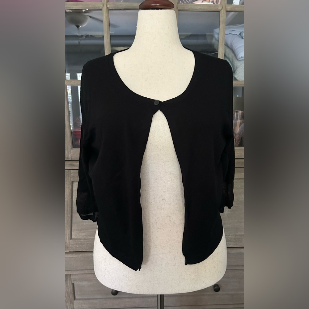 Lane Bryant Black One-button Mesh Detail Cropped Cardigan- 18/20